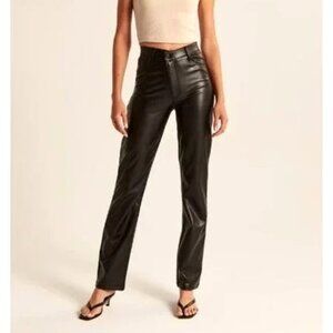 Abercrombie & Fitch The 90s Straight Ultra High Rise Vegan Leather Pants Black